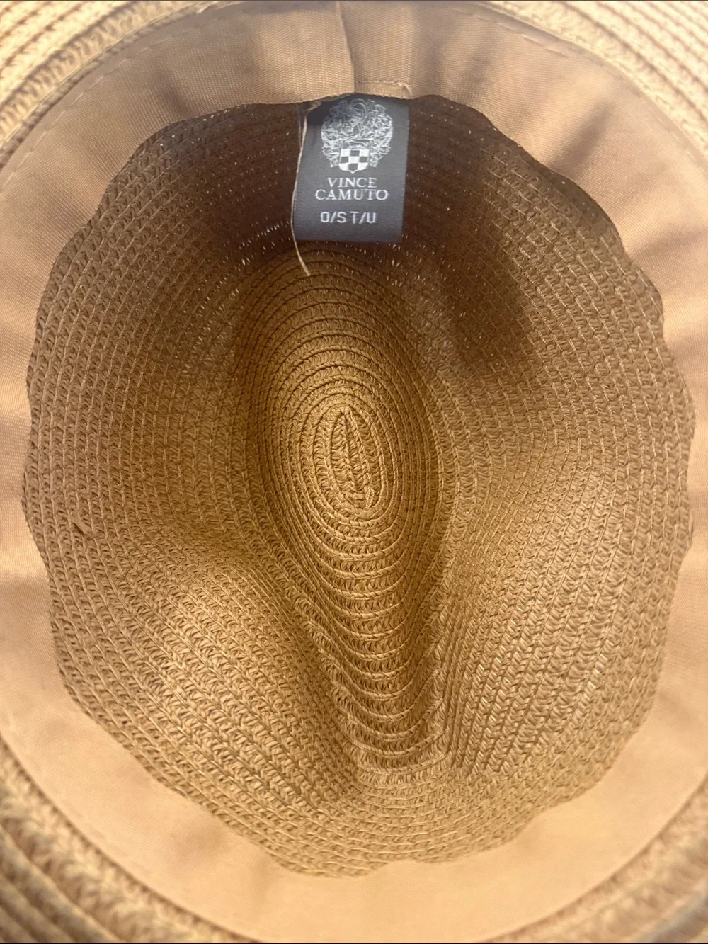 Vince Camuto Tan Straw Sun Hat with Black Band